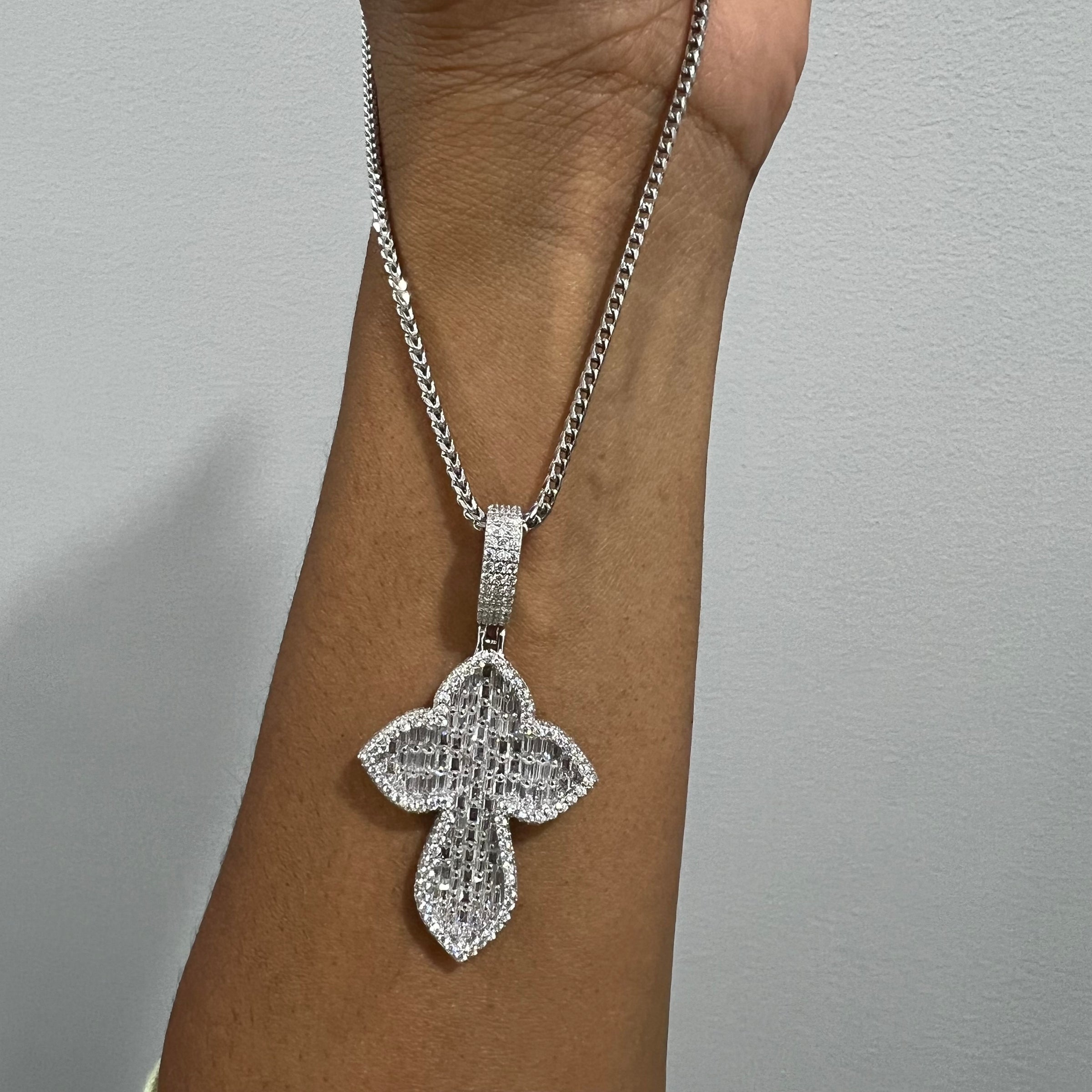 Rose Baguette Cross Necklace