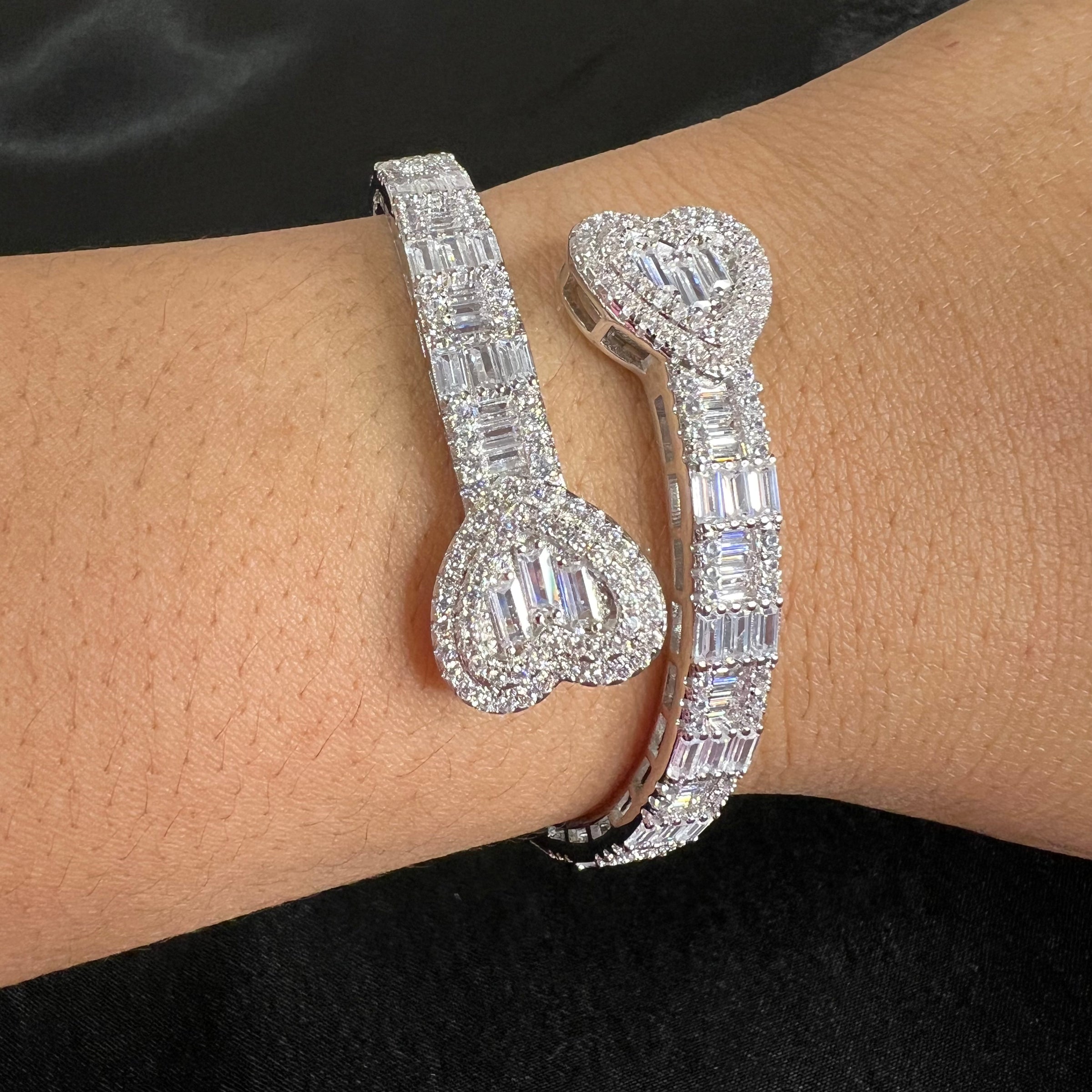 Baguette Icy Heart Cuff Bangle