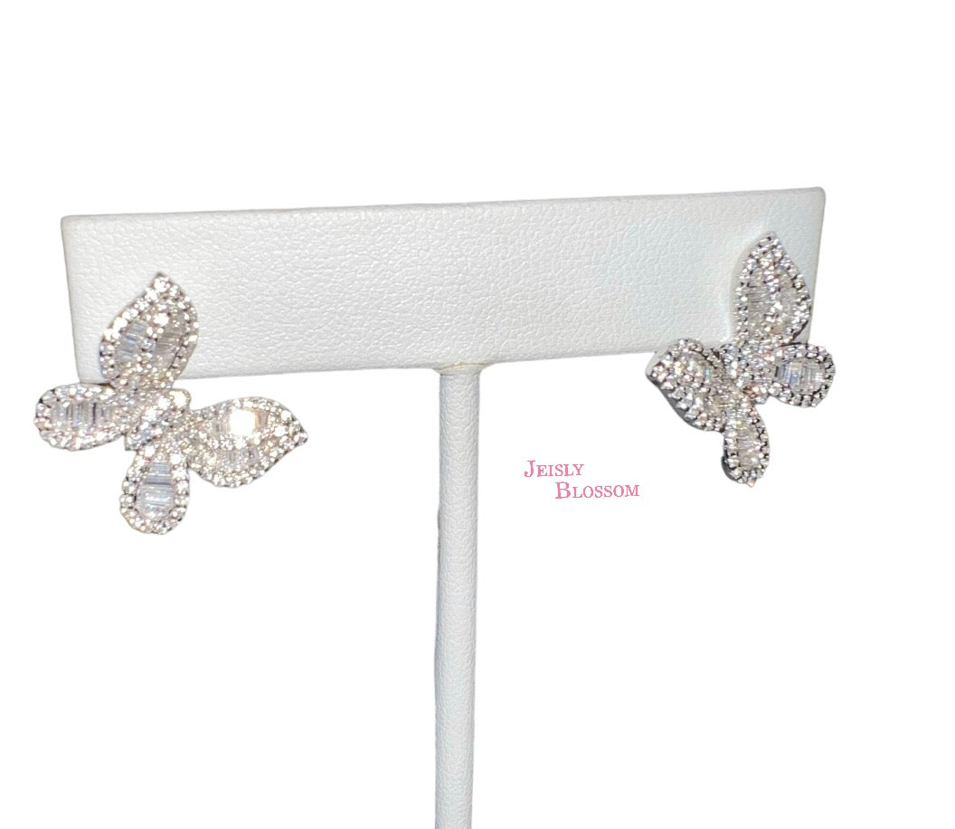 Baguette Butterfly Stud